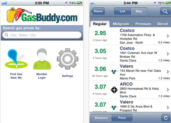 GasBuddy interface