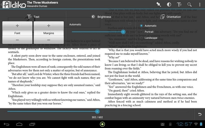 Aldiko-Reader-Menu Bar