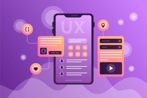 Vector illustration showing the process of UX and UI design on a mobile device